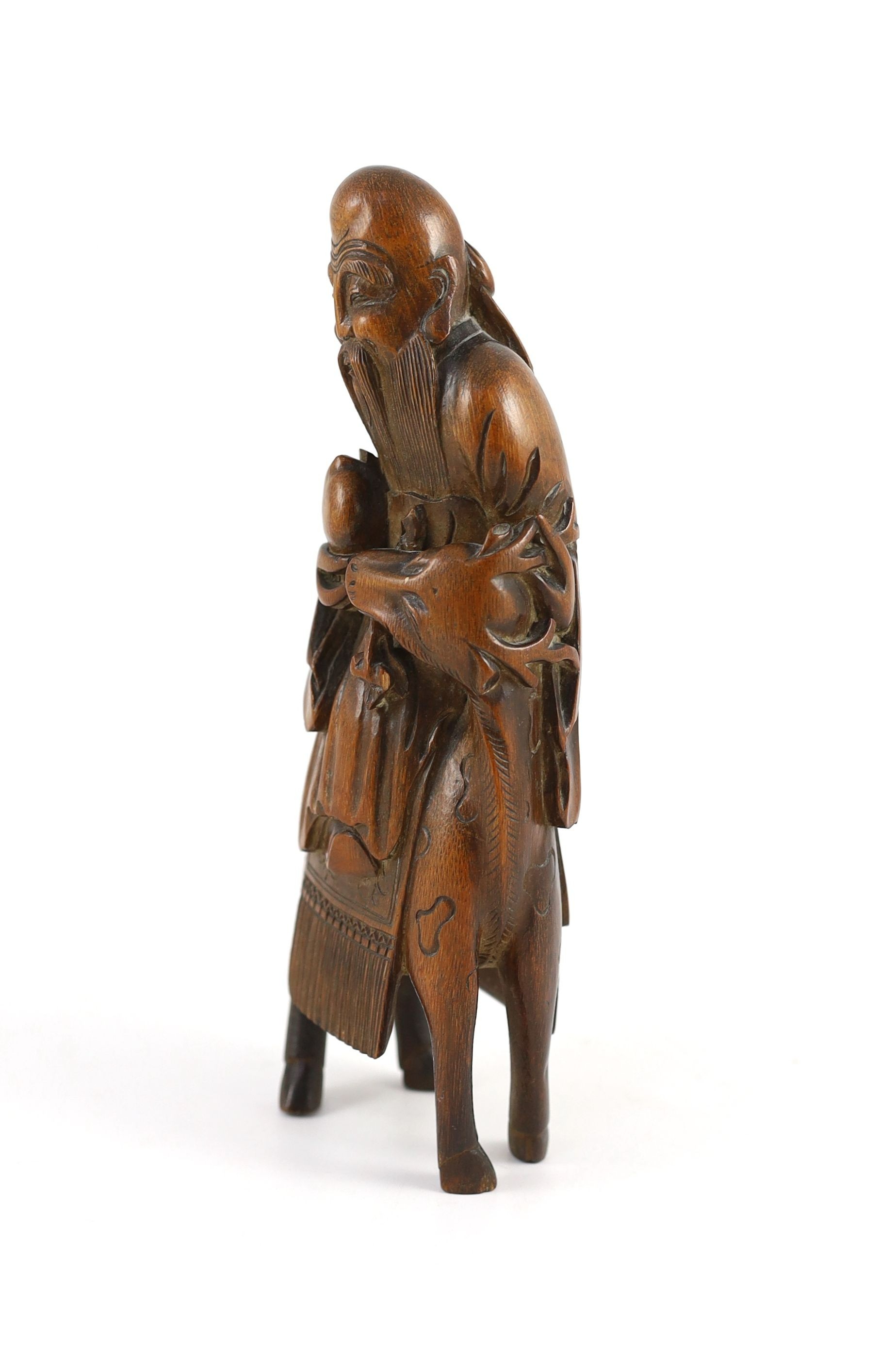 A Chinese bamboo group of Shou Lao riding a deer, 18th/19th century, 21cm high